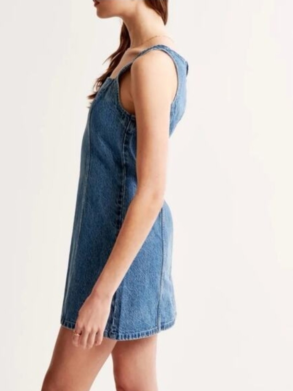 Abercrombie & Fitch Denim Square-Neck A-Line Mini Dress - Light Blue - Picture 2 of 12
